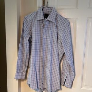 David Donahue Men's Blue Checkered Shirt-15 1/2, 32-33 sleeve-Trim fit